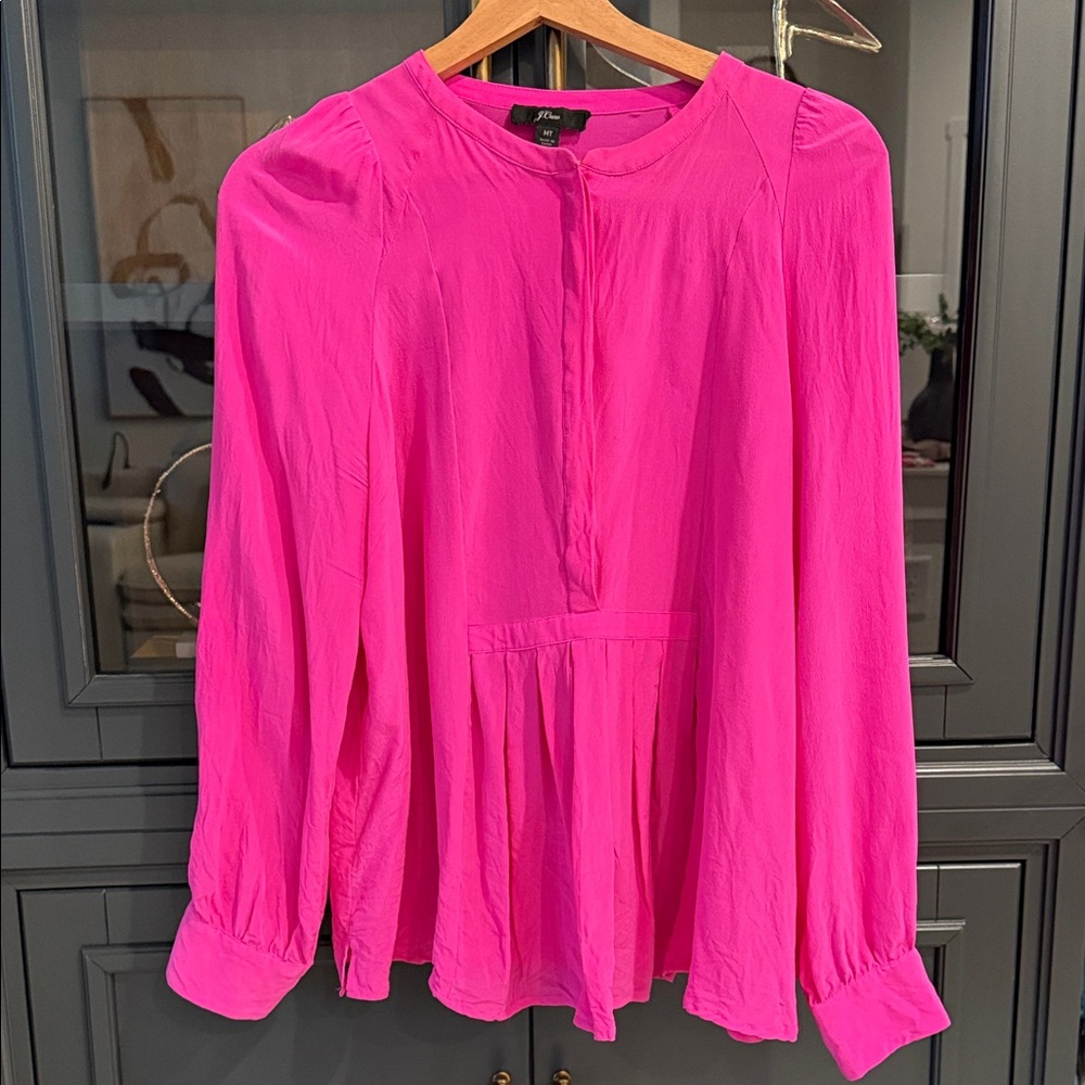 J. Crew Bright Pink Long-Sleeve Peasant Blouse